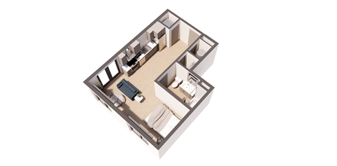 Floor plan for studio, 1 bath, 676 sqft